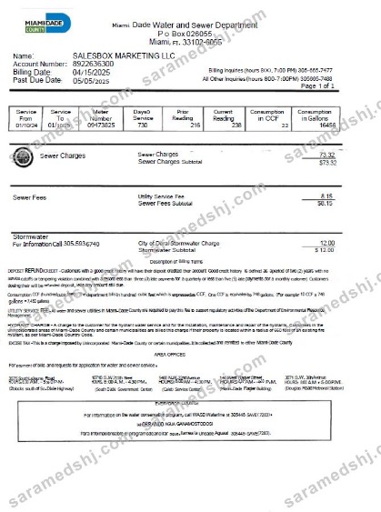 USA Miami Dade utility bill template in Word and PDF formats